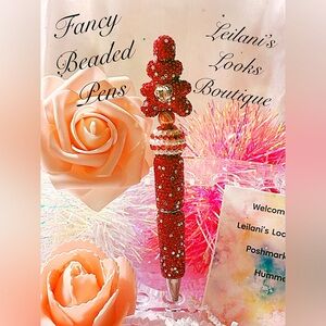 Fancy beaded pen/gifts/red beads/rhinestone bear/silver heart crystal